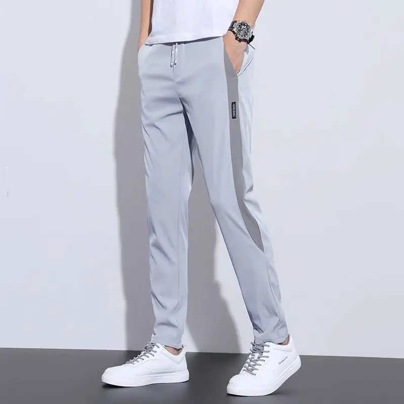Men Fast Dry Stretch Pants Ice Silk Trousers Solid Color Mid-waist Loose Breathable Straight-leg Casual Pants Thin Sports Pants