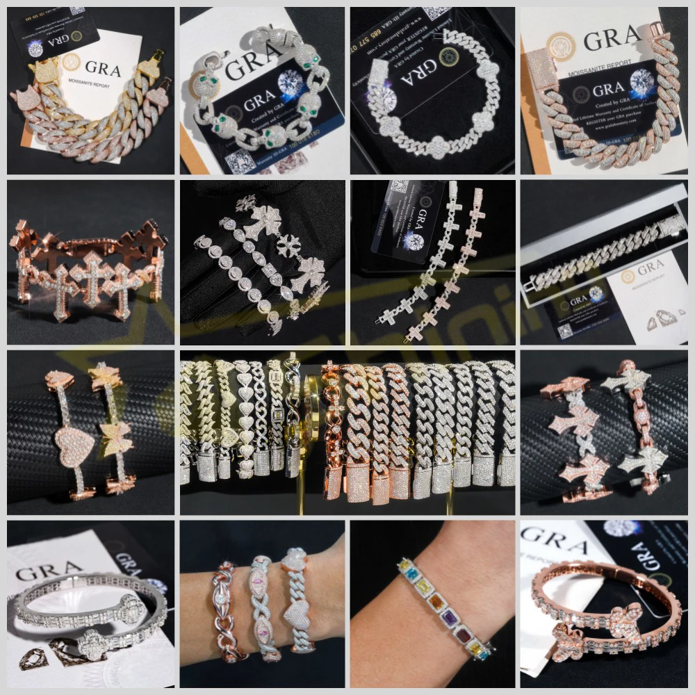 Guangzhou Shining Jewelry 10K Solid White Gold Iced Out Moissanite Diamond Handcuff Bracelet