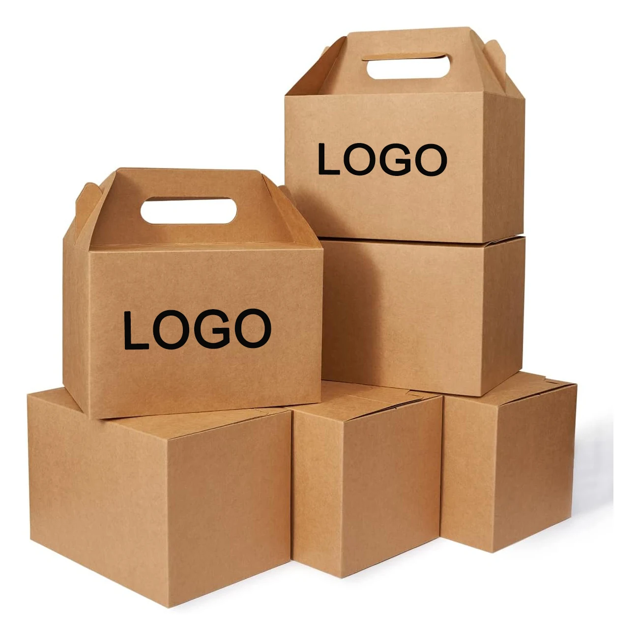 Recyclable Custom Logo Kraft Paper Boxes Take out Container Gable Gift Boxes Snack Packaging Food Box With Handle