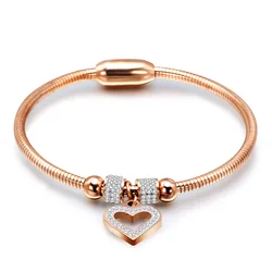 2022 European And American Hot Style Peach Heart Tree Of life Titanium Steel Snake Chain Bracelet With Diamond Magnet Buckle