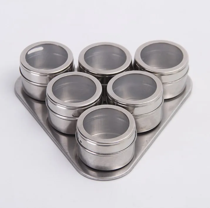 Magnetic Spice Tins With Wall Mounted 12pcs Stainless Steel Spice Jars With Rack Storage Magnet Spice Containers With Clear Lid