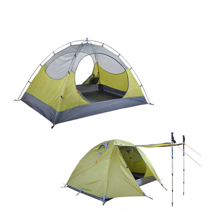 Custom Logo  Two Doors Alloy Pole Double Skin 2 Person Camping Dome Tent Factory for Backpacking Purpose UV Proof