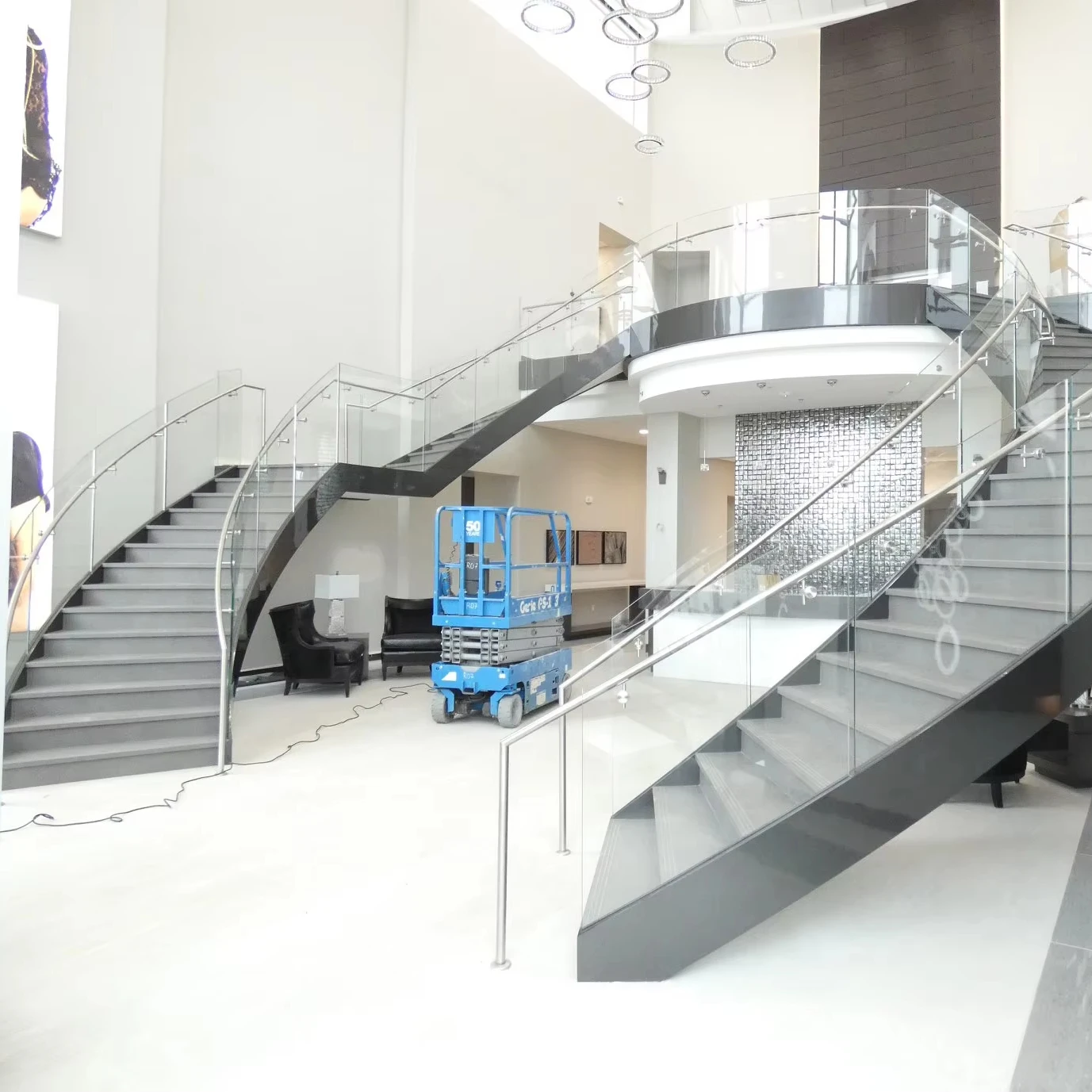 China Manufacturer staircase modern design U-groove keel stairs Interior curved staircase