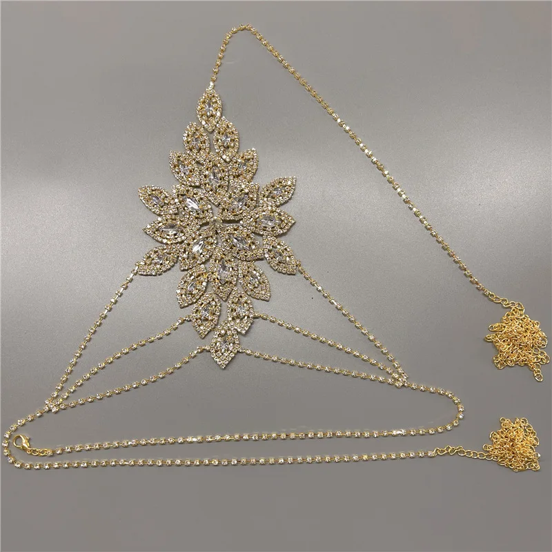 Full Diamond Bikini Body Chain Set Flower Shaped Bra&Thong Sets Body Chain Diamante Lingerie Jewelry Showgirl Crystal Set