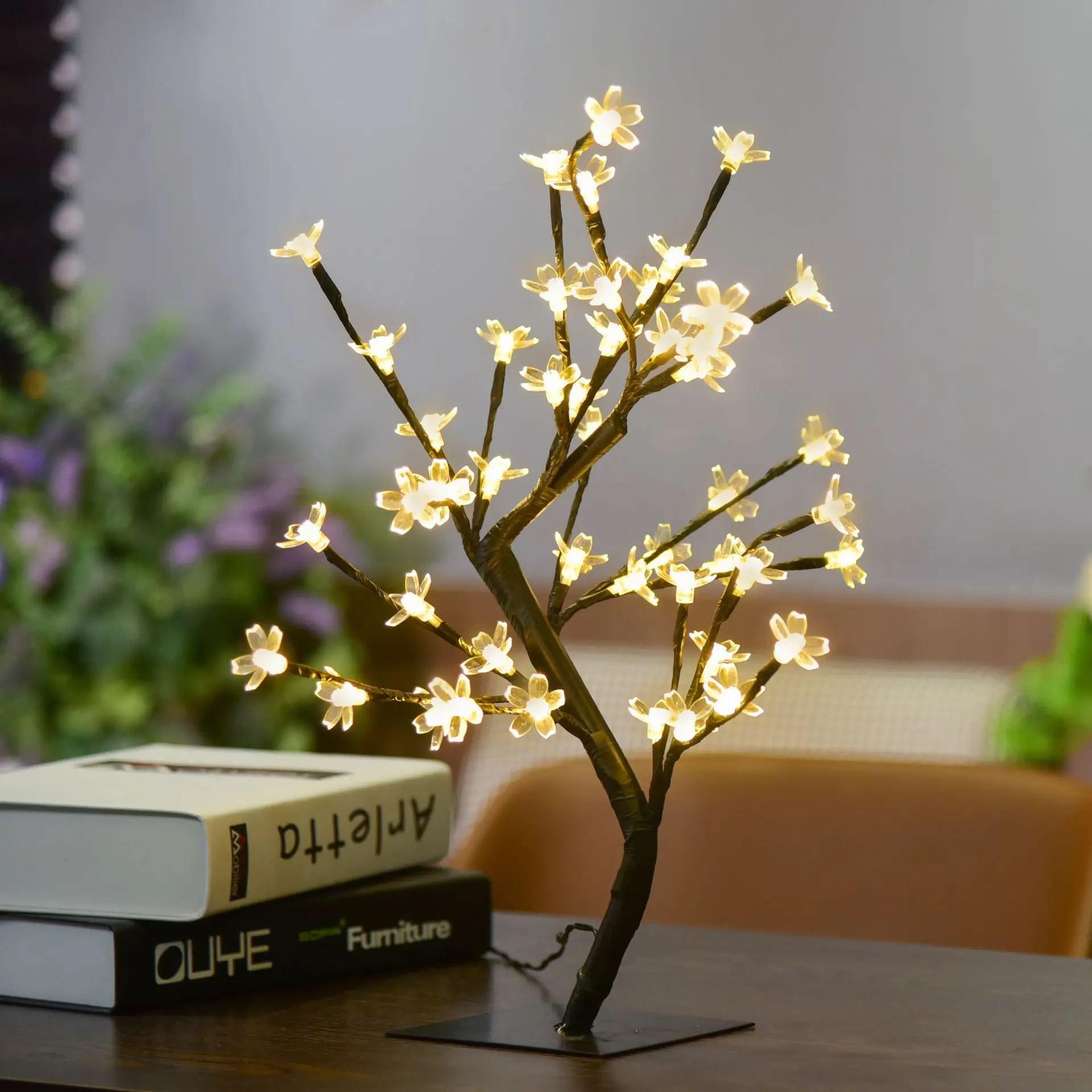 48 LED Cherry Blossom Lights Tree, Artificial Flower Bonsai Tree Table Top Lamp Home Centerpieces Christmas Gift Decoration