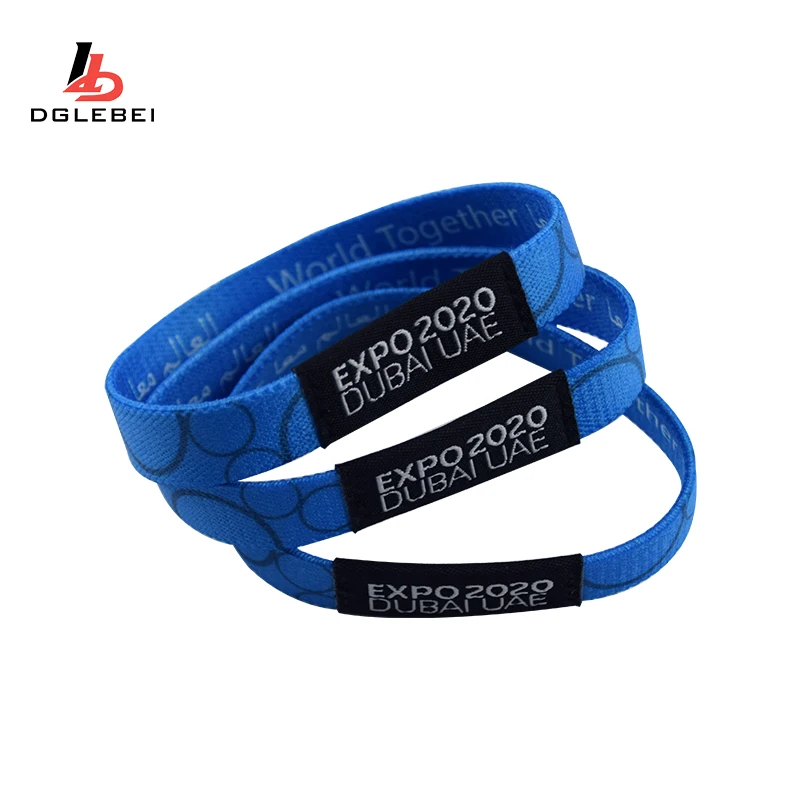 High quality custom logo polyester event bracelet elastic custom fabric wristband for activity