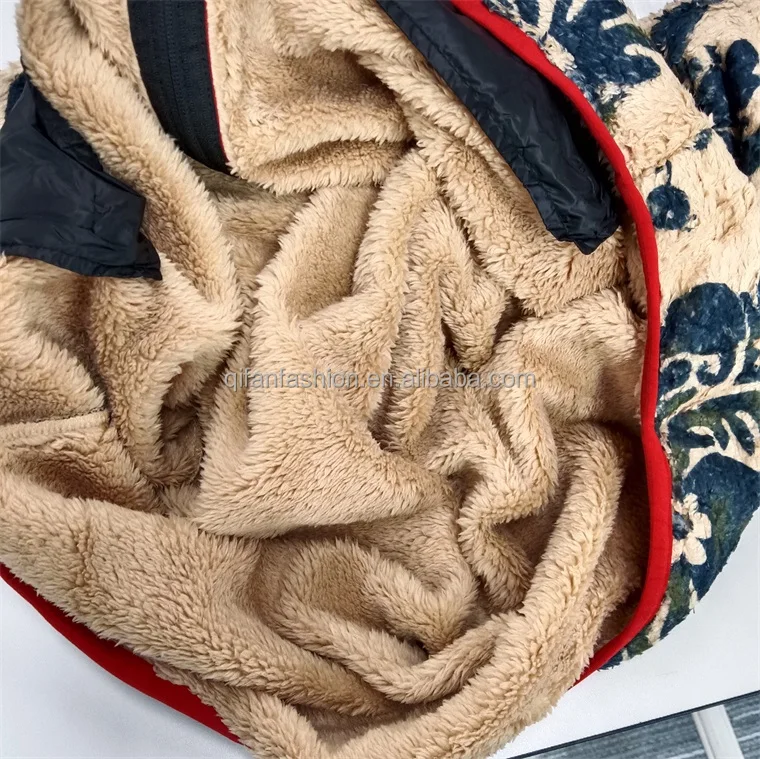 Custom High Collar Full Printing Fully Sherpa Fleece Shearling Jacket for Winter