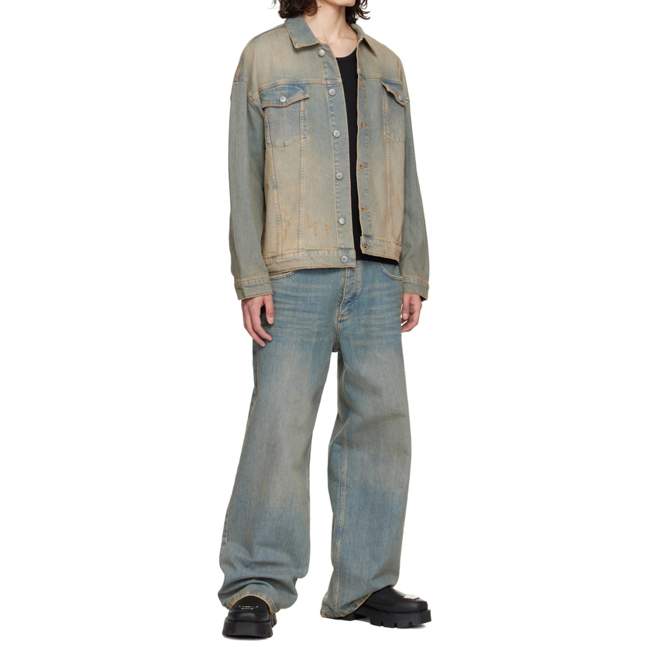 Vintage Custom Streetwear Distressed Baggy Washed Loose Blue Denim Jeans Men