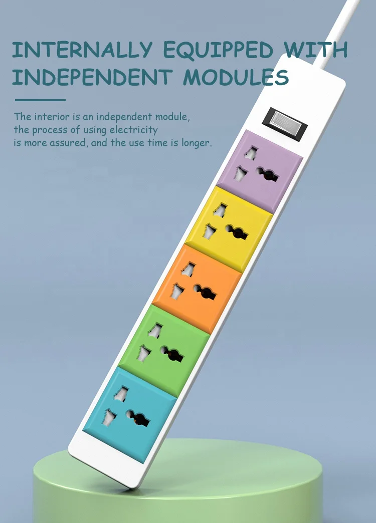 Gelistar Universal 5 Outlets Extension Power Socket With Switch Macaron Color Design With Safety Door Power Socket