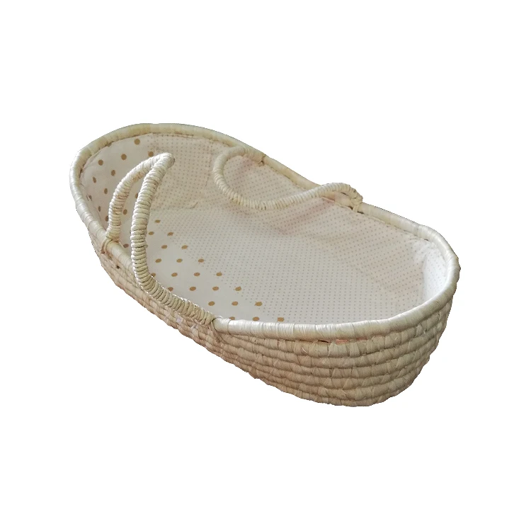Best price baby soft doll moses basket natural handmade woven rattan corn husk moses sleeping basket for babies