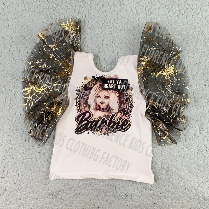 DH ODM western kids bat mesh sleeve casual halloween tee shirt girl t shirts with designs