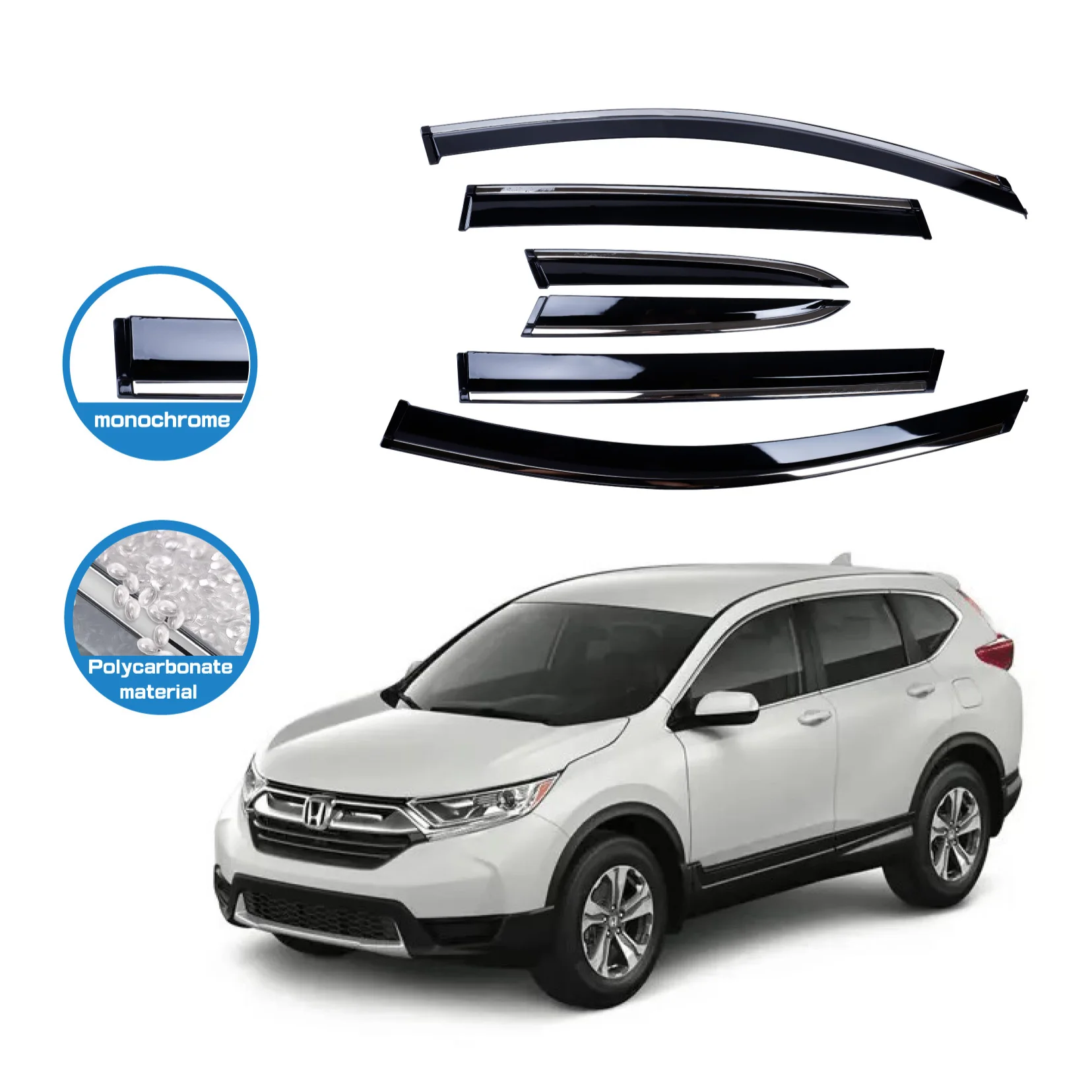 High Quality Car Rain Shield 6Pcs  PC Sun Shade Rain Guard Door Visor For Honda CRV Side Window Visor
