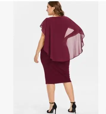 Wipalo de talla grande strass fruncido embellecido vestido con poncho verano cuello redondo sin mangas mujeres Vestidos OL vesti