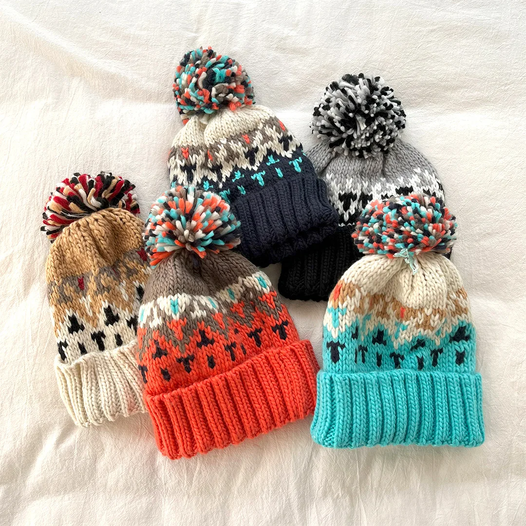 Outdoor Warm Soft Ski Winter Jacquard Pom Pom Hat Wholesale Thick Cable Ribbed Thick Knit Beanie For Women