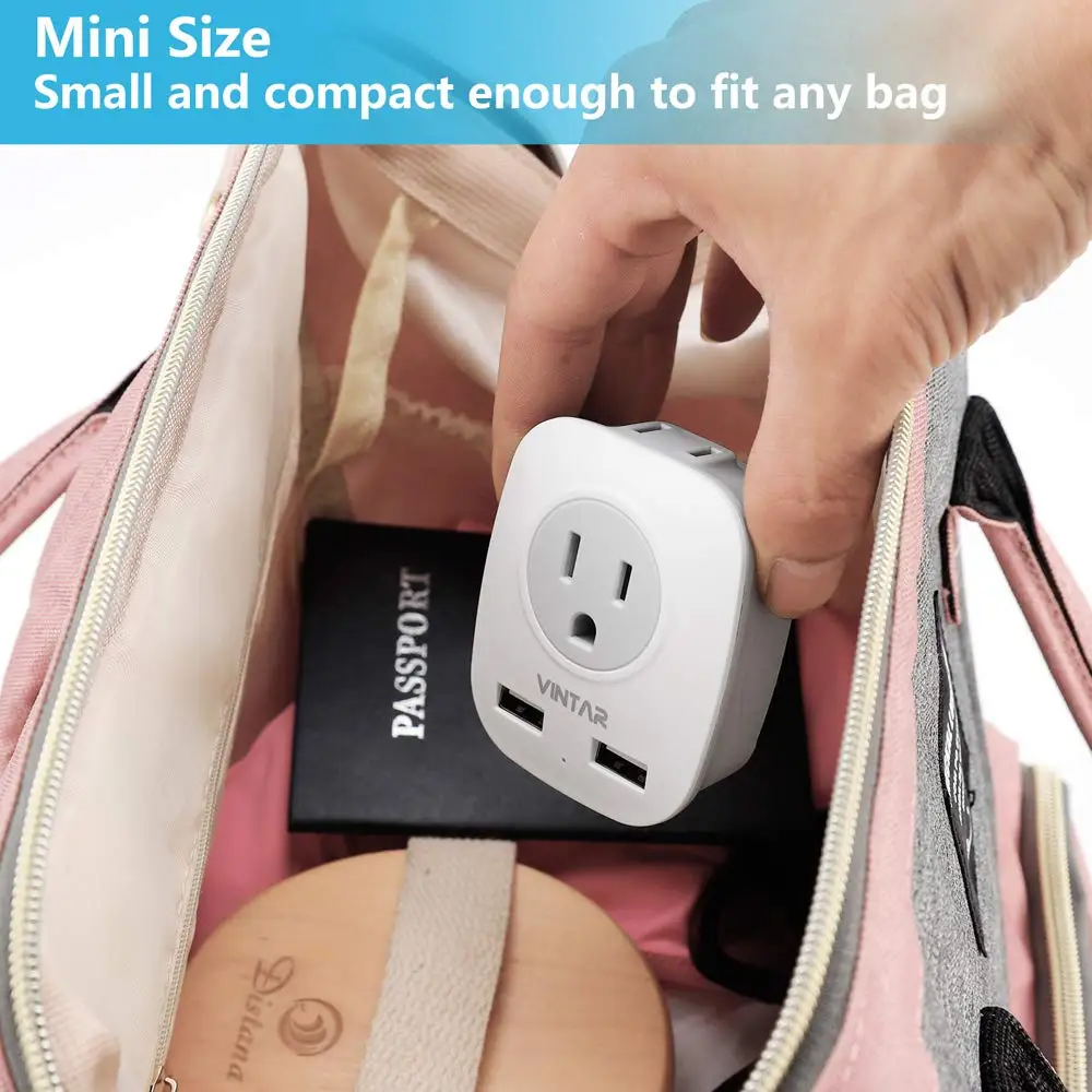 VINTAR Travel Power Adapter Plug Socket US to European Travel Adapters with 2 USB Ports