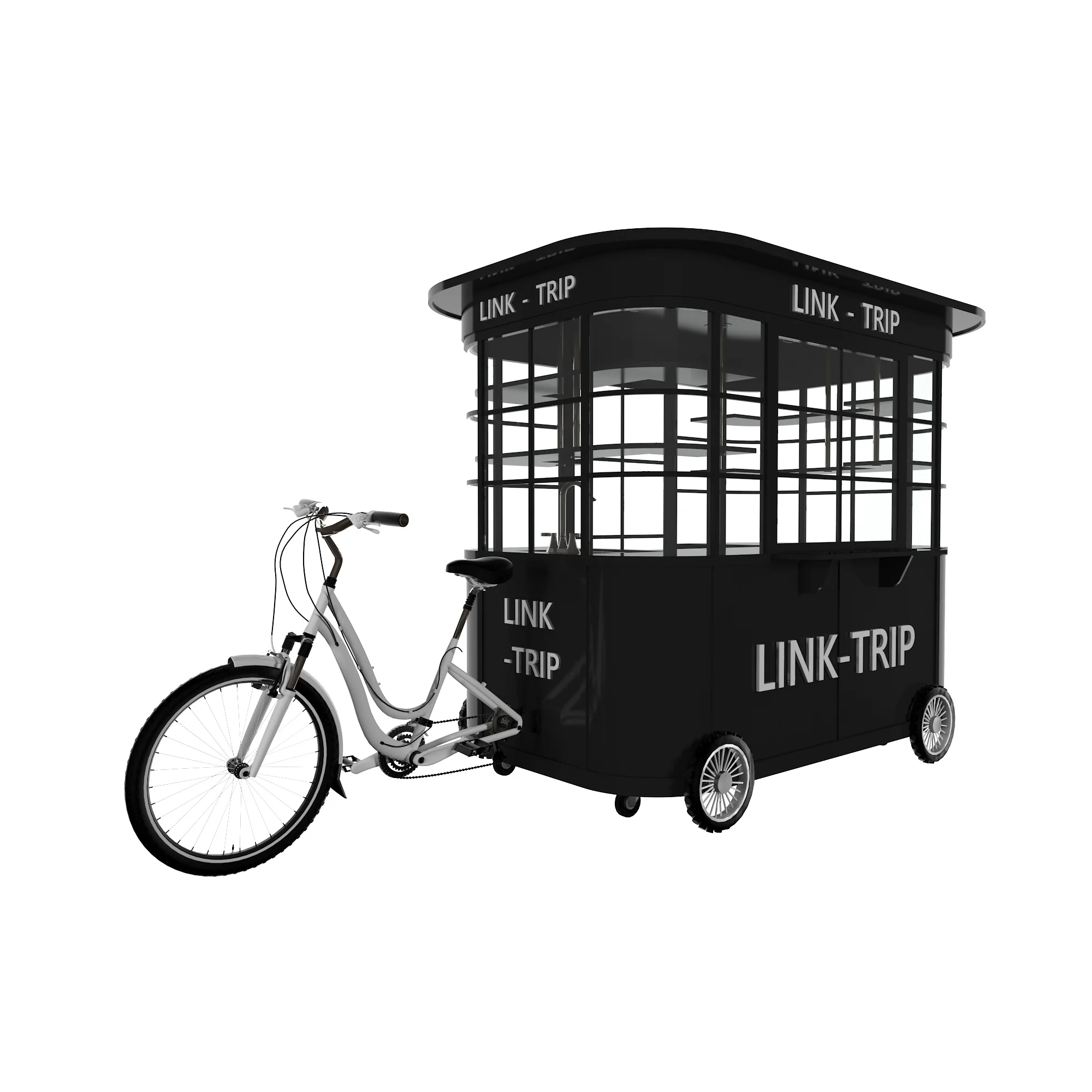 Heavy Duty Hand Push Vendor Mobile Stainless Steel Mall Food Stand Three Wheel Carts Food Cart