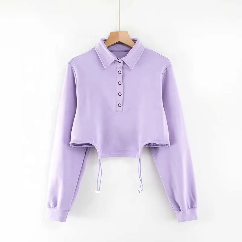 Новая модная женская одежда, дизайнерская Сексуальная укороченная толстовка с пуговицами и длинными рукавами, топы для девочек