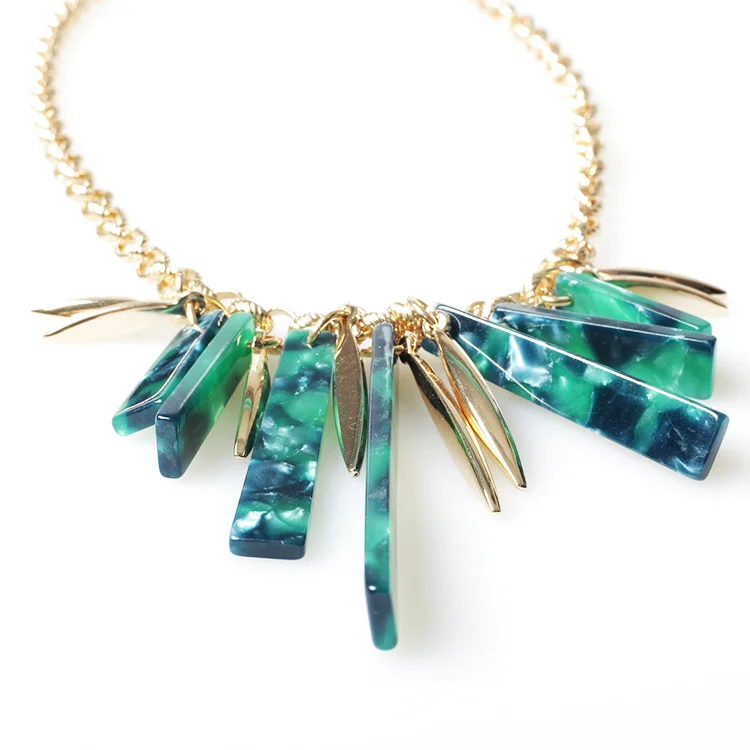 Qingdao V&R Jewelry Juveloj Acetate Plate Metallic Effect Stick Acrylic Resin Lucite Necklace Earring Set