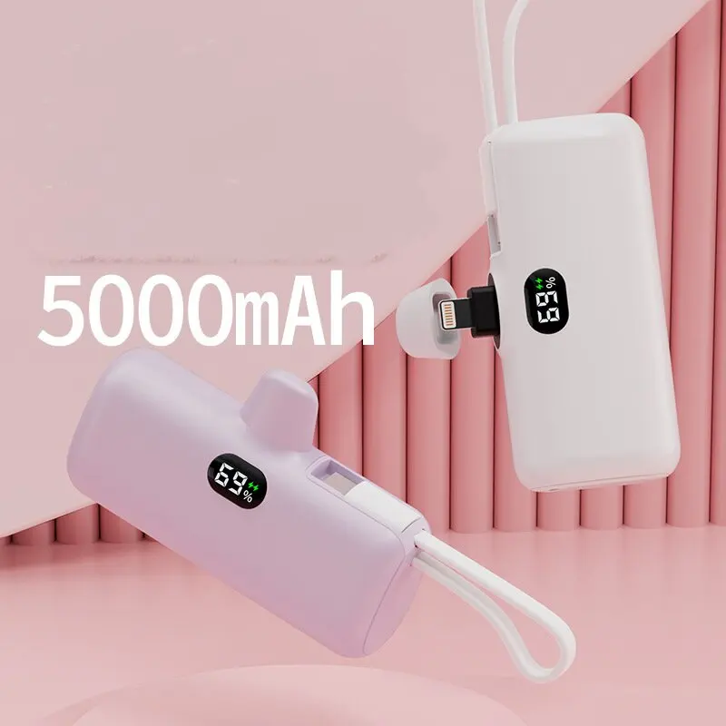 5000mAh Type-C portable dual-interface mobile power supply with compact mini emergency C-port charging treasure