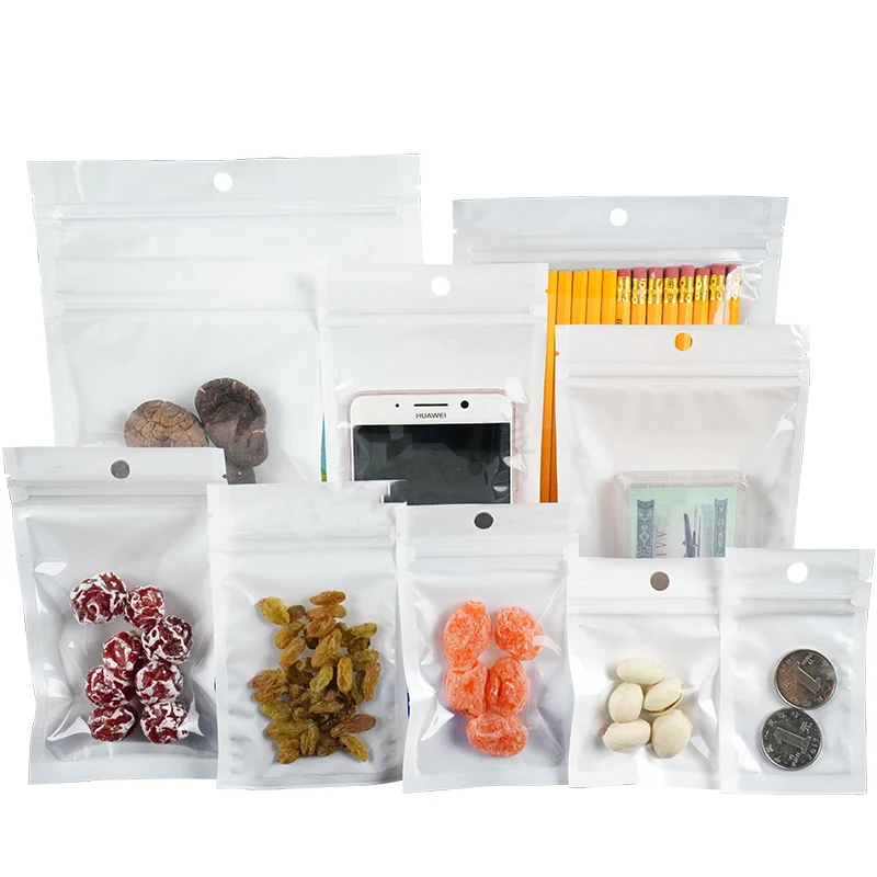 White Clear Self Seal Zipper Plastic Retail Packaging Packing Poly Bag, Ziplock Zip Lock Bag Package with Hang Hole