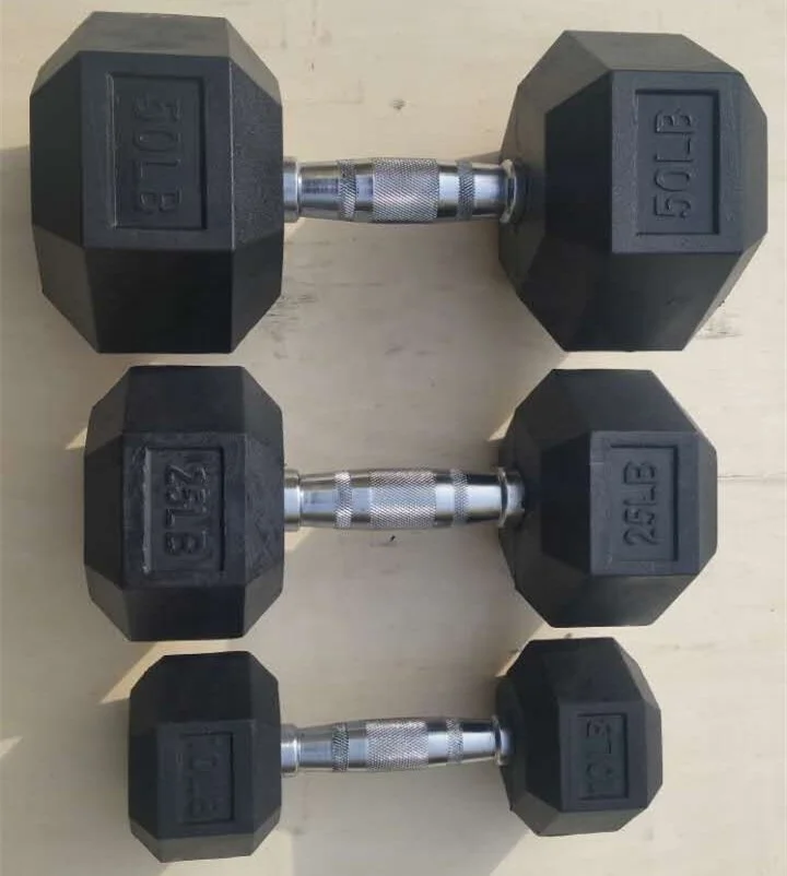 AM04 High quality Gym Equipments Weights Iron Rubber Dumbbell Set Weight Lifting Professional Hex Rubber Dumbbell