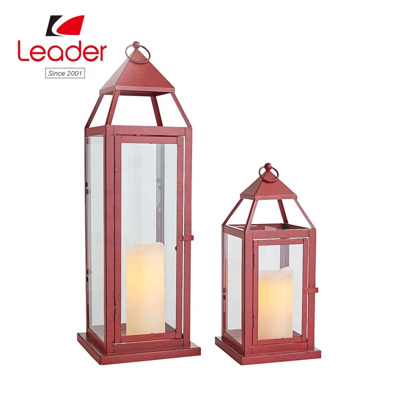 Garden Decorative LED Lantern Battery Powered Candles Lanterns Red Metal Lantern