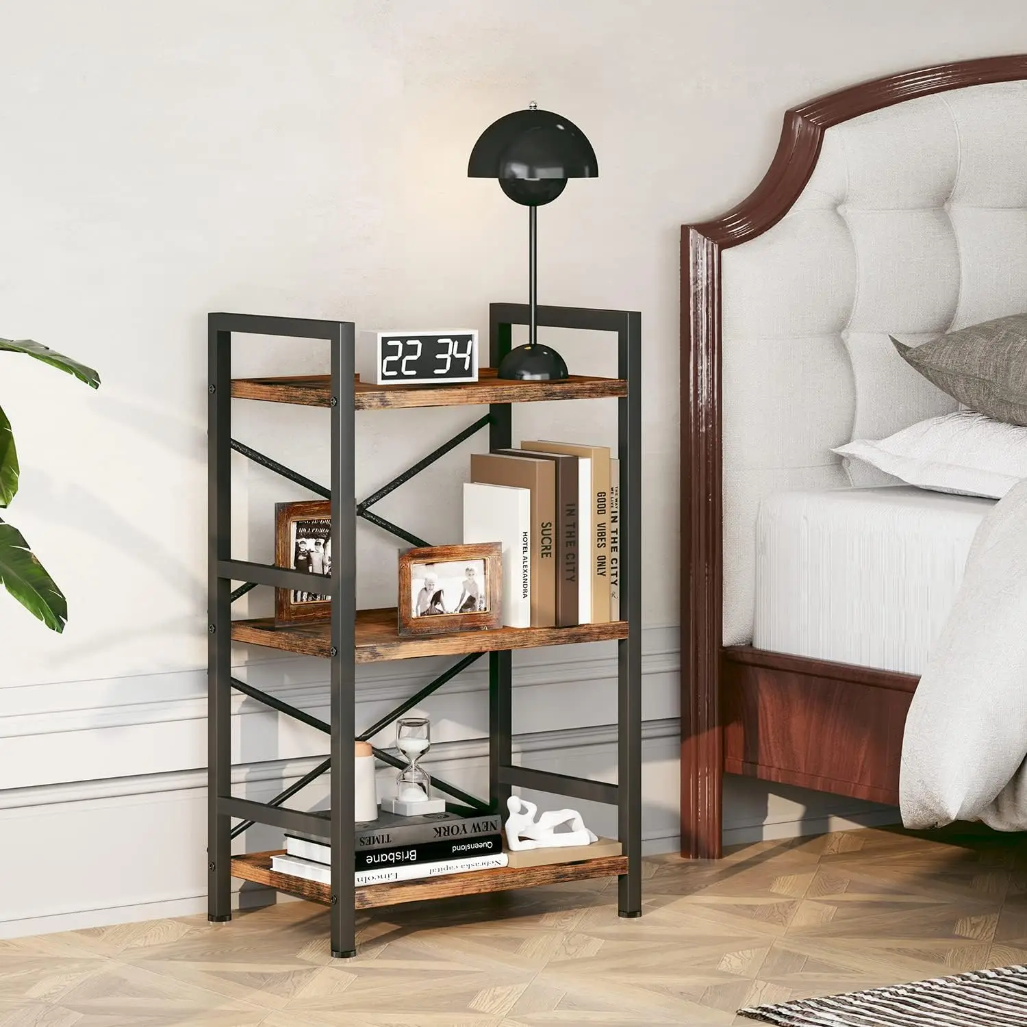 3 Tier Bookcase Wood Shelves Rustic Vintage Industrial Style Bookshelf