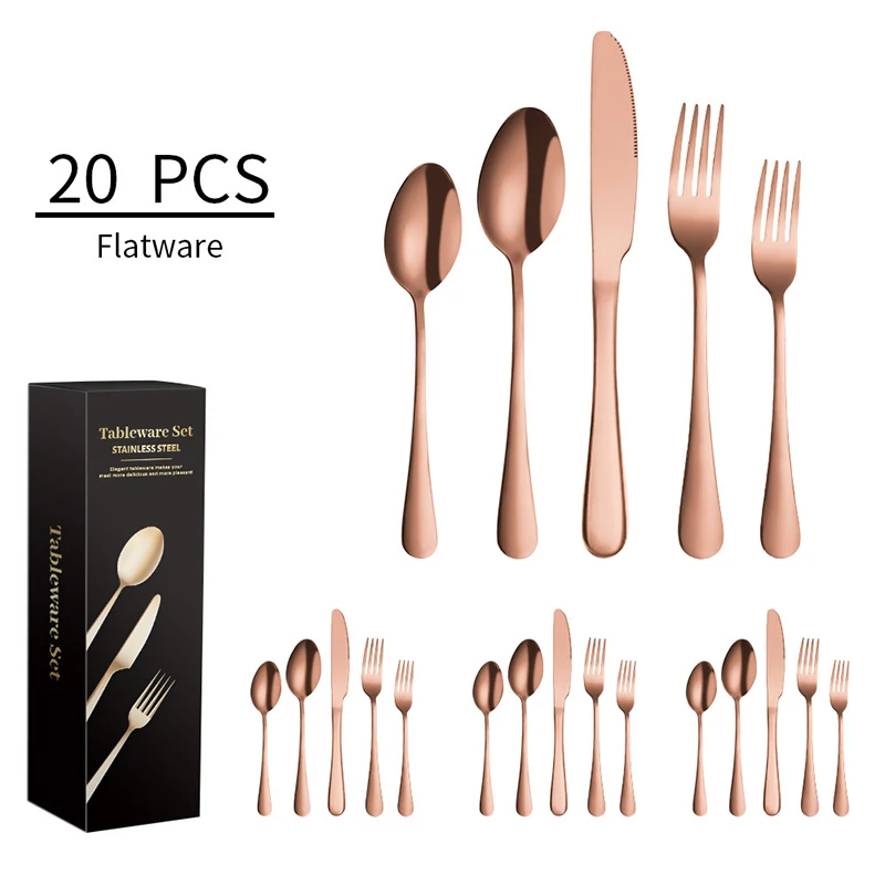 Hot Sale 20PCS flatware Set Stainless Steel Gold  Silverware Kitchen Cutlery Set