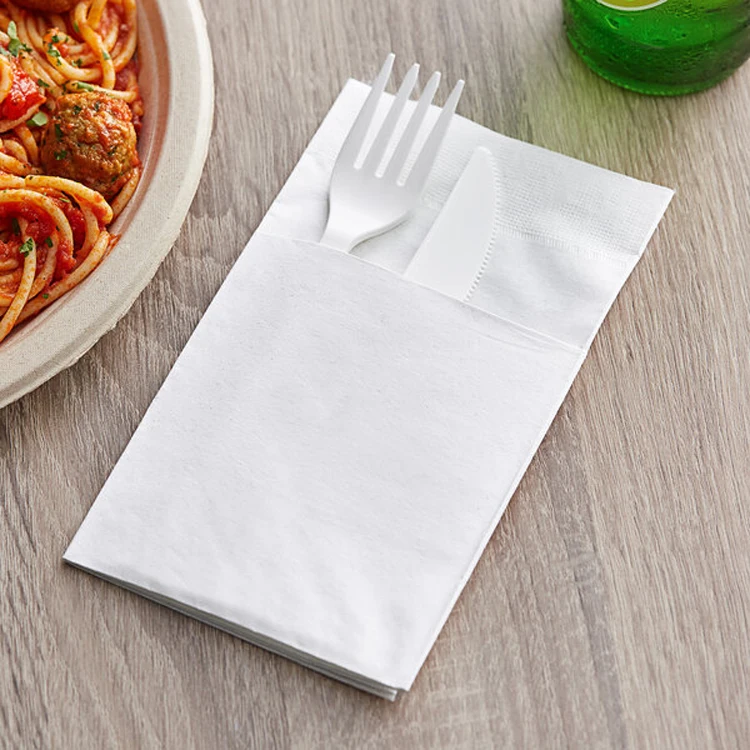 Black or White 2-Ply Airlaid Dinner Napkin Folded Serviettes with Pocket for Cutlery Colored Printed Napkin Pack or Bag