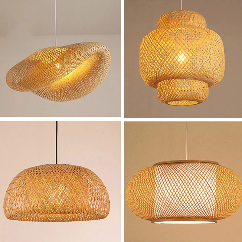 Hand Made Bamboo Lamp for Bedroom E27 Retro Bamboo Wooden Chandelier Rattan String Light