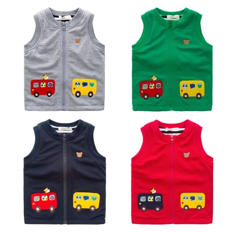 2017 Fall Kids Bus Decoration School Design Cotton Vest Four Color Available