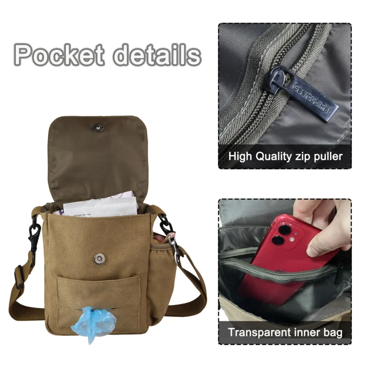 Custom Hands Free Small Portable Canvas Pet Walking Training Dog Treat Pouch Bag With Shoulder Strap And Poop Bag Pocket