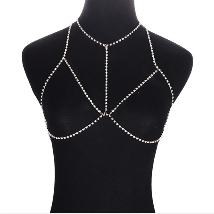 Sexy Women Beach Wear Full Diamonds Crystal Bra Body Chain Jewelry Rhinestones Bralette Bra