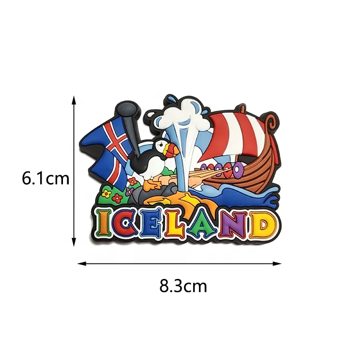 Custom Designed 3D Soft PVC Rubber Refrigerator Medium Size Iceland Country Flair Tourist Souvenir Anniversaries Custom Logo