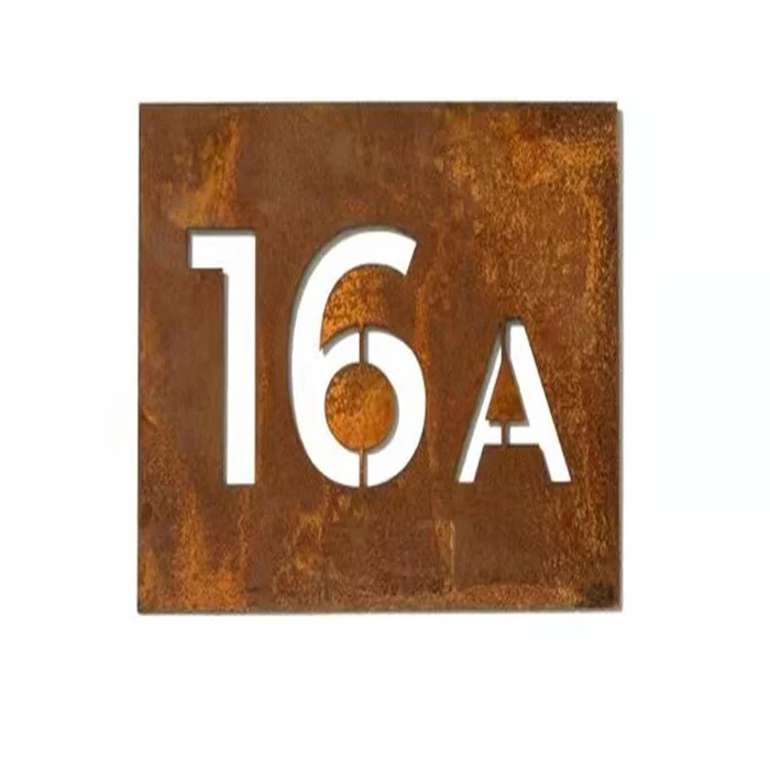 Decorative Garden Yard Artistic Corten Sign with House Number Rusty sign steel plate