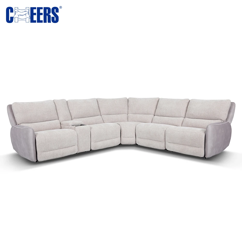 MANWAH CHEERS Electric Fabric Sectional Sofa with Storage Box and Cup Holders  Living Room Recliner Sofa Set