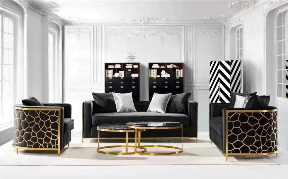 OEM High End Luxury Modern Furniture Gold Finishing Frame Sofa Chair Table