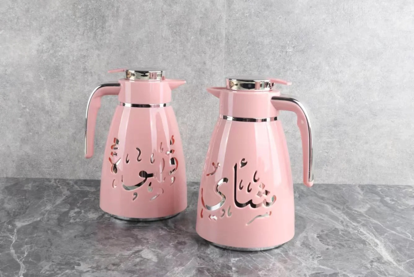 Custom1000ML Arabic style vacuum flask metal body glass Thermos Insulated Water tea pot arabic tea thermos For Ramadan