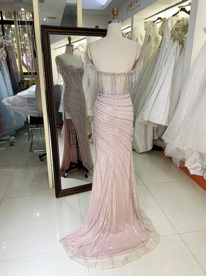 New beading line boning 2024 fitted prom dress evening dress for woman