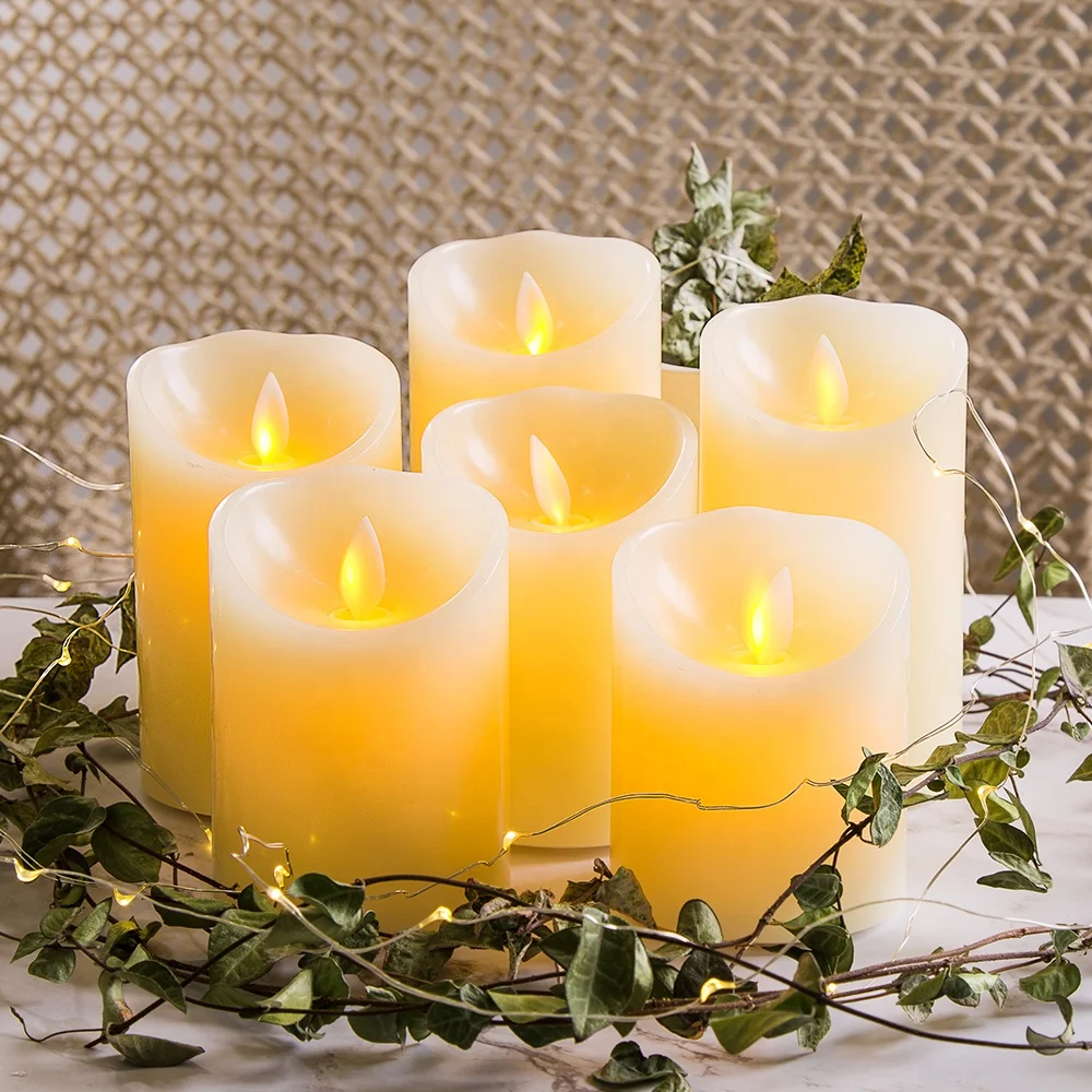 Движущийся пламя матового цвета D7.5 столб цвета слоновой кости парафиновый воск на батарейках имитация таймера пульт дистанционного управления Свадебная светодиодная восковая свеча