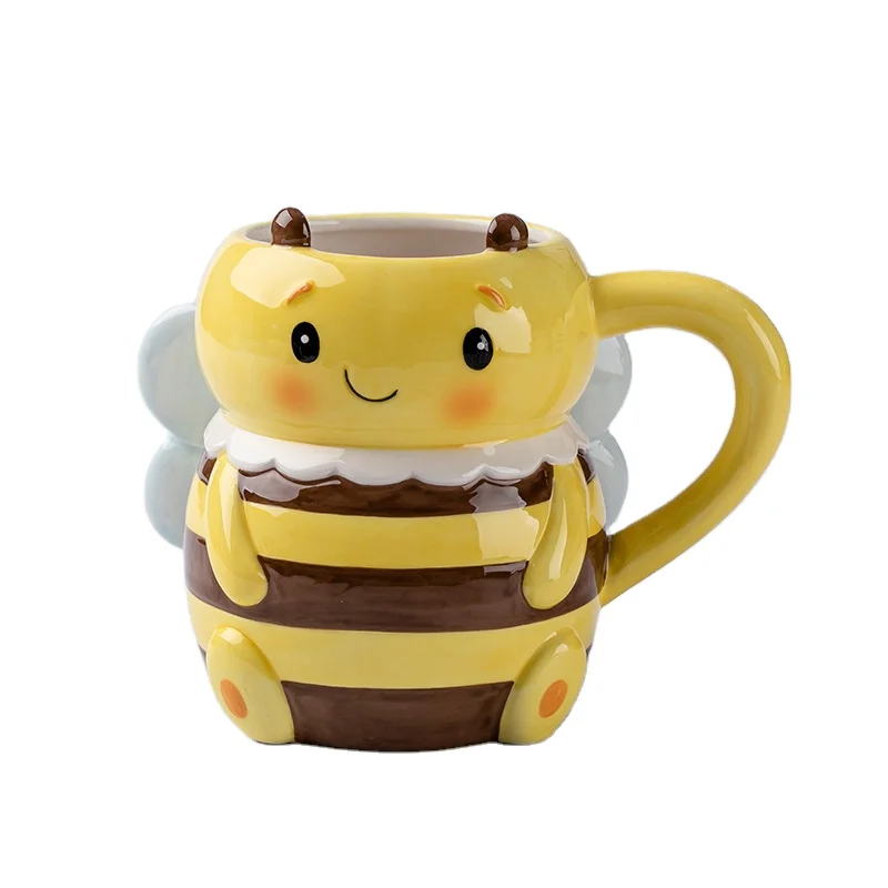 Promotional Ceramic Yellow Bee Porcelain Mug Coffee Cups Cartoon Ceramic Mug