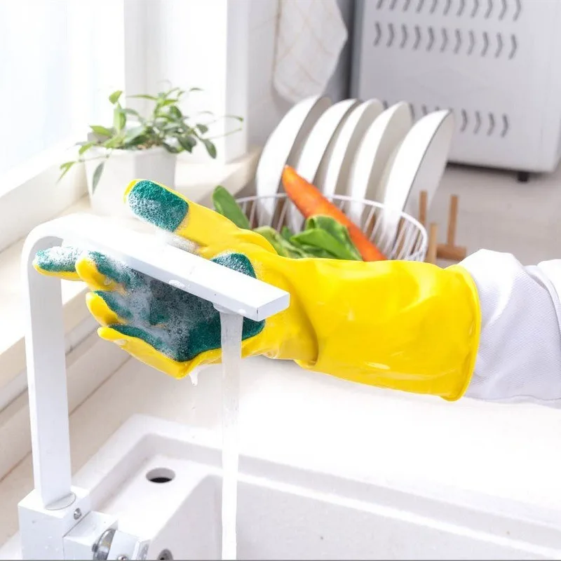 New Clean Latex Household Gloves with Sponge&Souring Pad