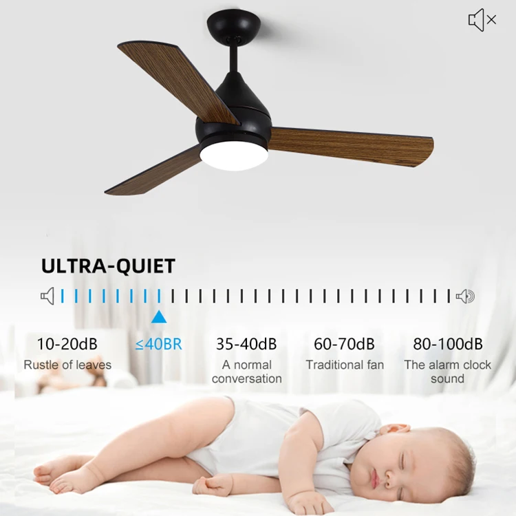 Modern Lamp Fan Home Mute Hot Sale Remote Control AC Copper Motor 52inch 3 Speeds Led Ceiling Fan with Light