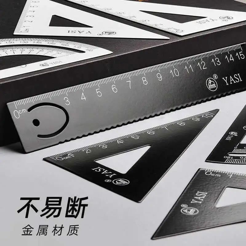scaleruler for primary school students set ruler black and white iron straight ruler triangle protractor box wholesale four sets