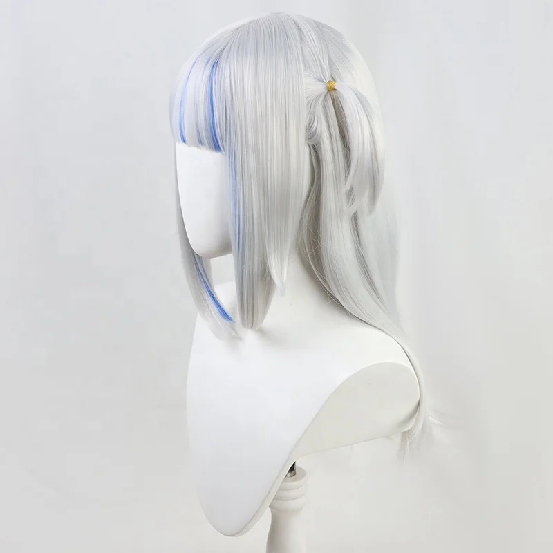 Wholesale 55cm Long Straight Silver Blue Mixed Virtual YouTuber Gawr Gura Wig Cosplay Synthetic Anime Heat Resistant Hair Wig