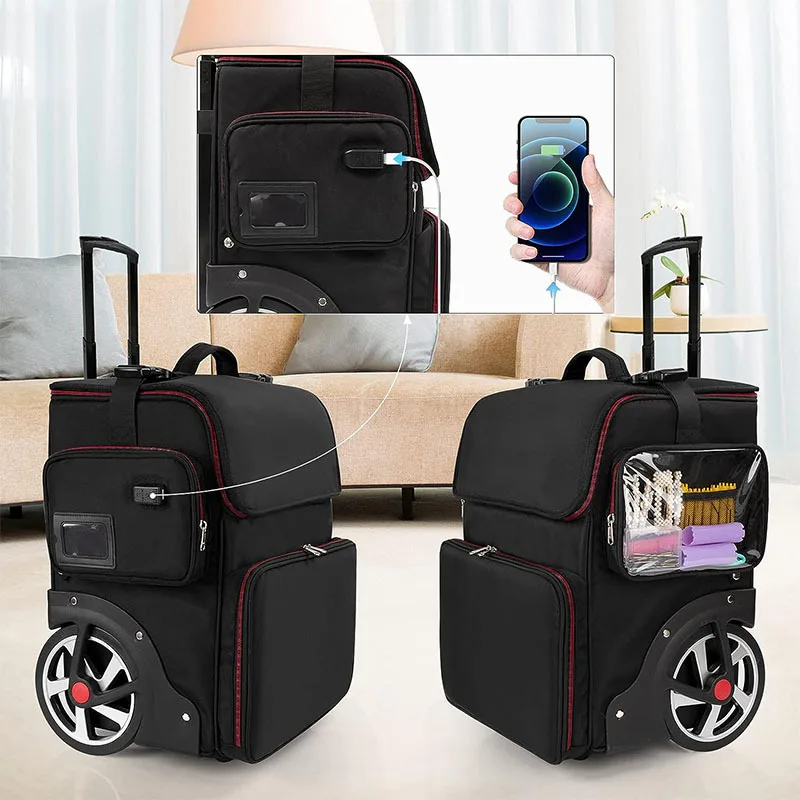 Custom Professional Hairdresser Makeup Trolley Case Hairdressing Travel Beauty Salon Barber Case Makeup Rolling Train Case