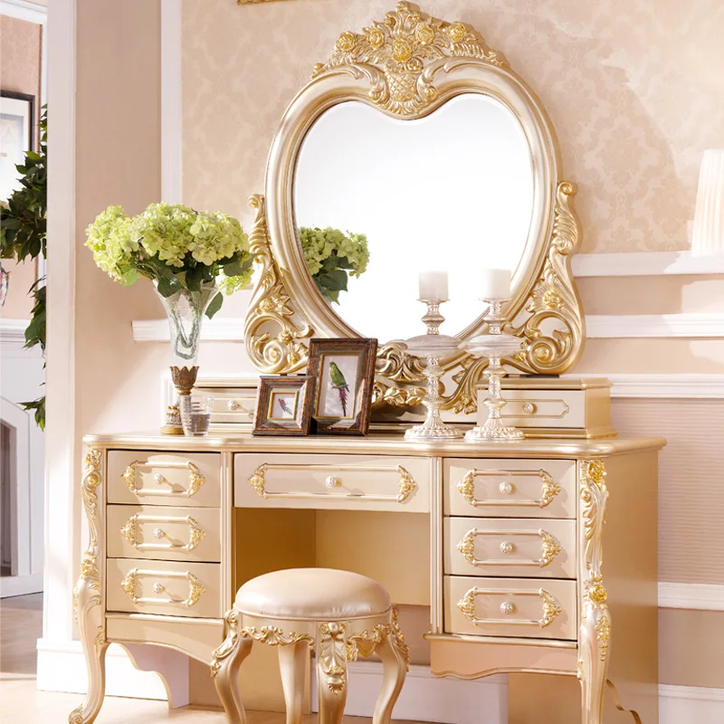 Champagne European dressing table bedroom Princess dresser table combination French luxury dressing cabinet large family