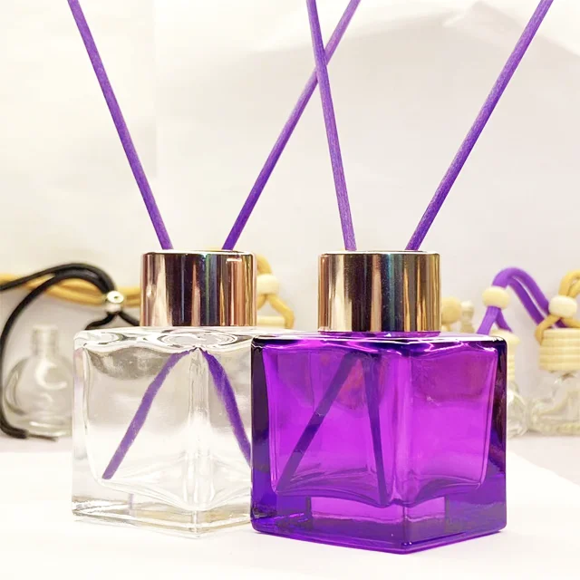 Luxury 50ml 100ml200ml Square Glass Aroma Diffuser Bottle  with cap