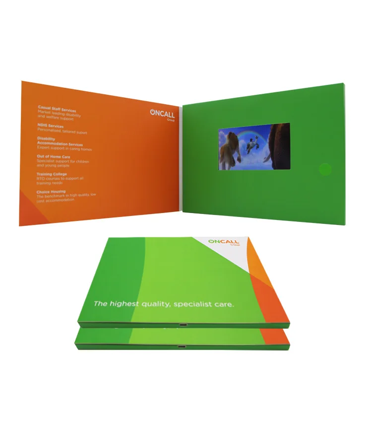 Softcover HD/IPS screen customize printing video brochure 5 inch for business/advertising/gift