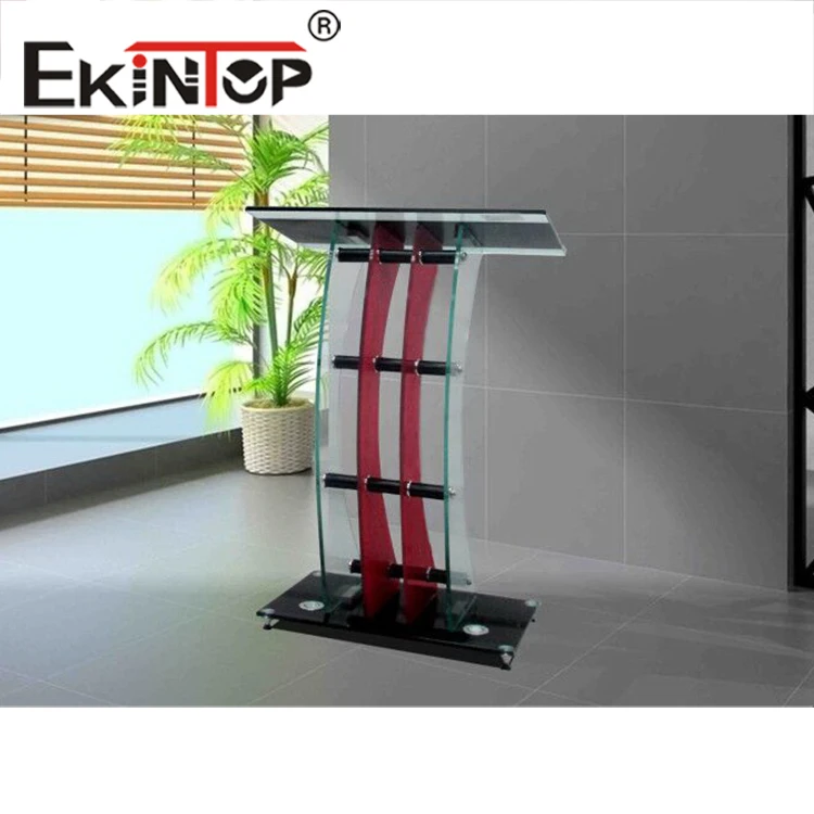Ekintop Modern Transparent Acrylic Podium Stand Plexiglass Pulpits with Storage Shelf For Churches Conference Speeches School